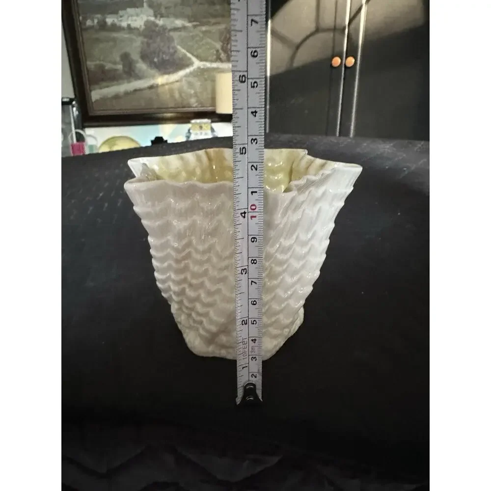 2 Vintage Belleek Ireland Limpet Twisted Shell Porcelain Planter Cache Pots EUC